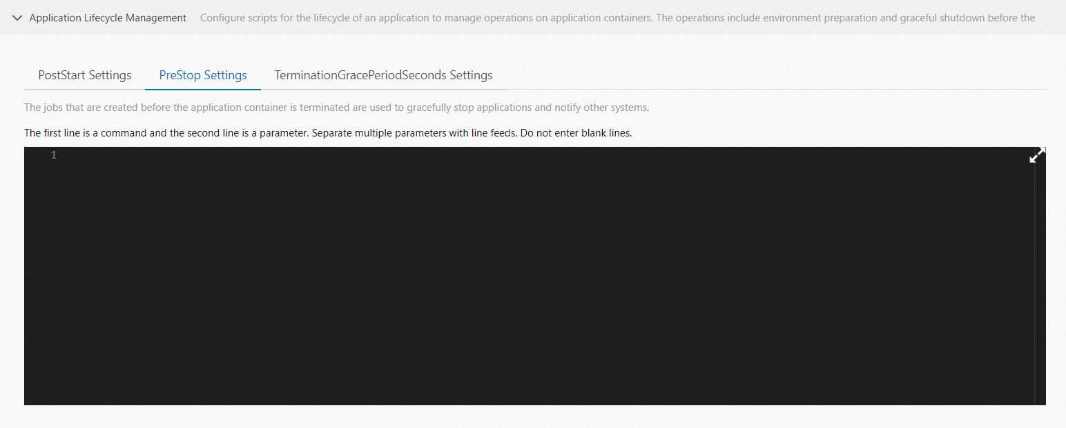 Sample PreStop configuration