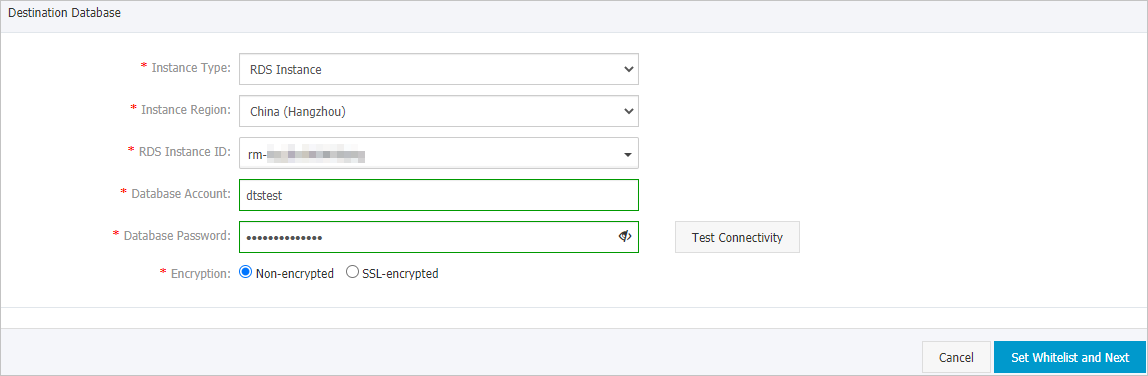 Configure the destination database