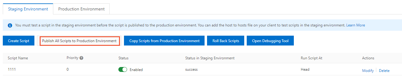 Publish All Scripts to Production Environment