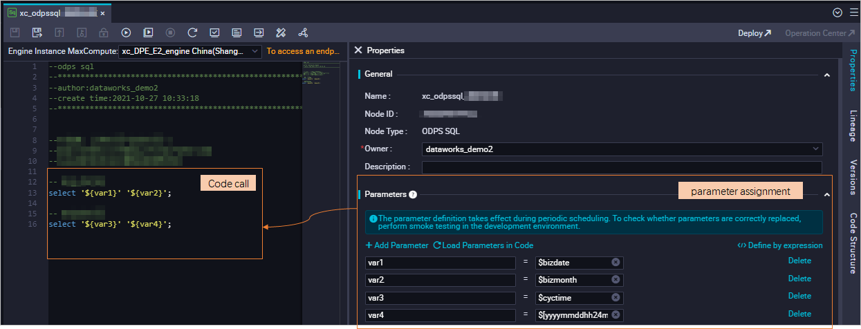 Assign custom parameters to custom variables
