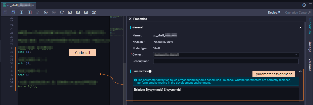 Configure scheduling parameters for a common Shell node