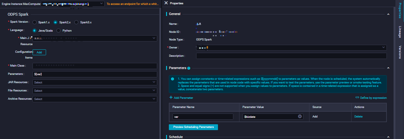 Configure an ODPS Spark node