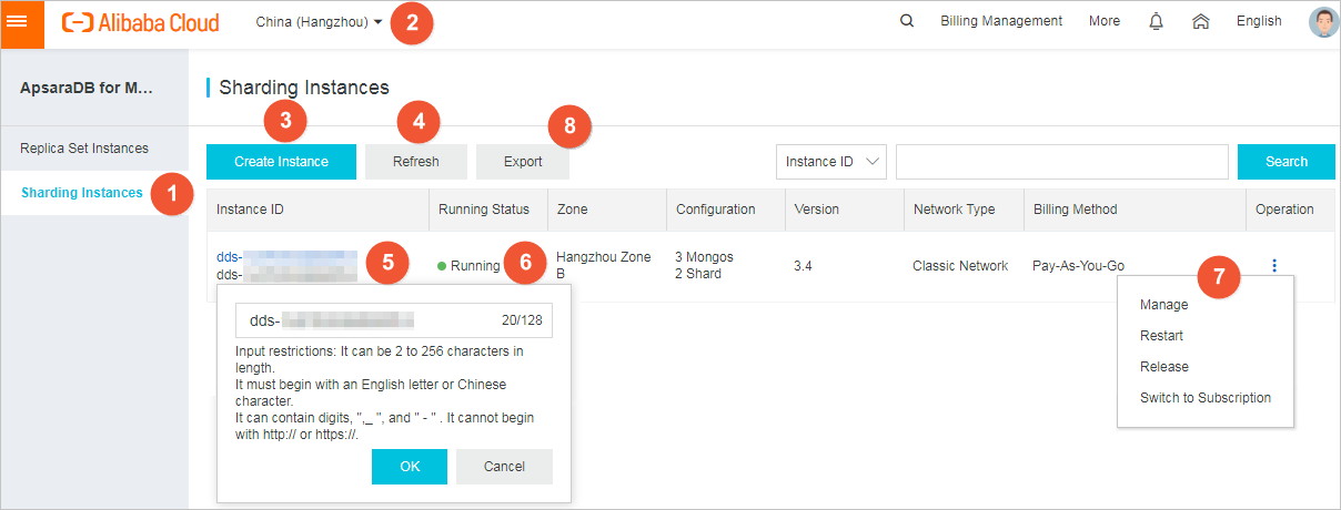 Homepage of the ApsaraDB for MongoDB console
