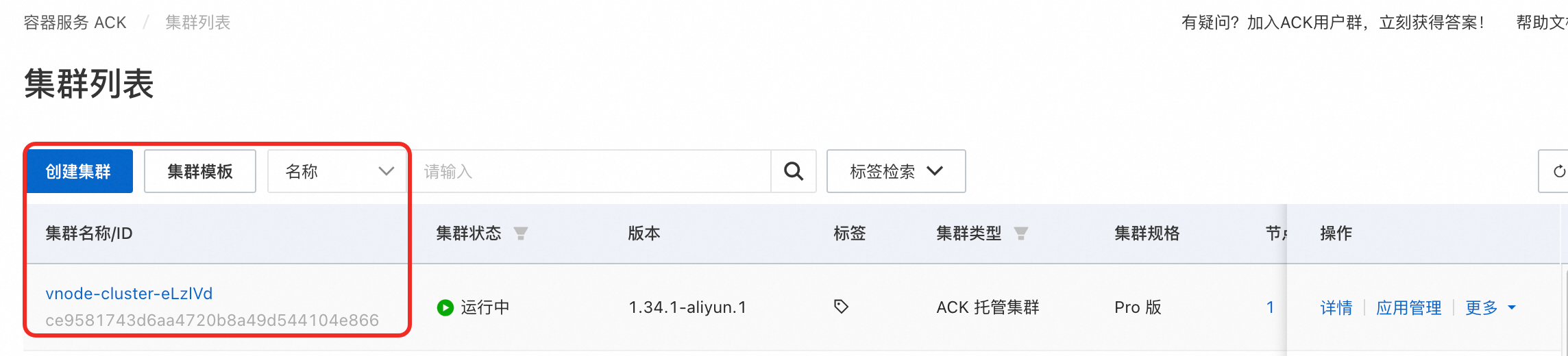 ACK托管集群Pro版创建完成后的截图