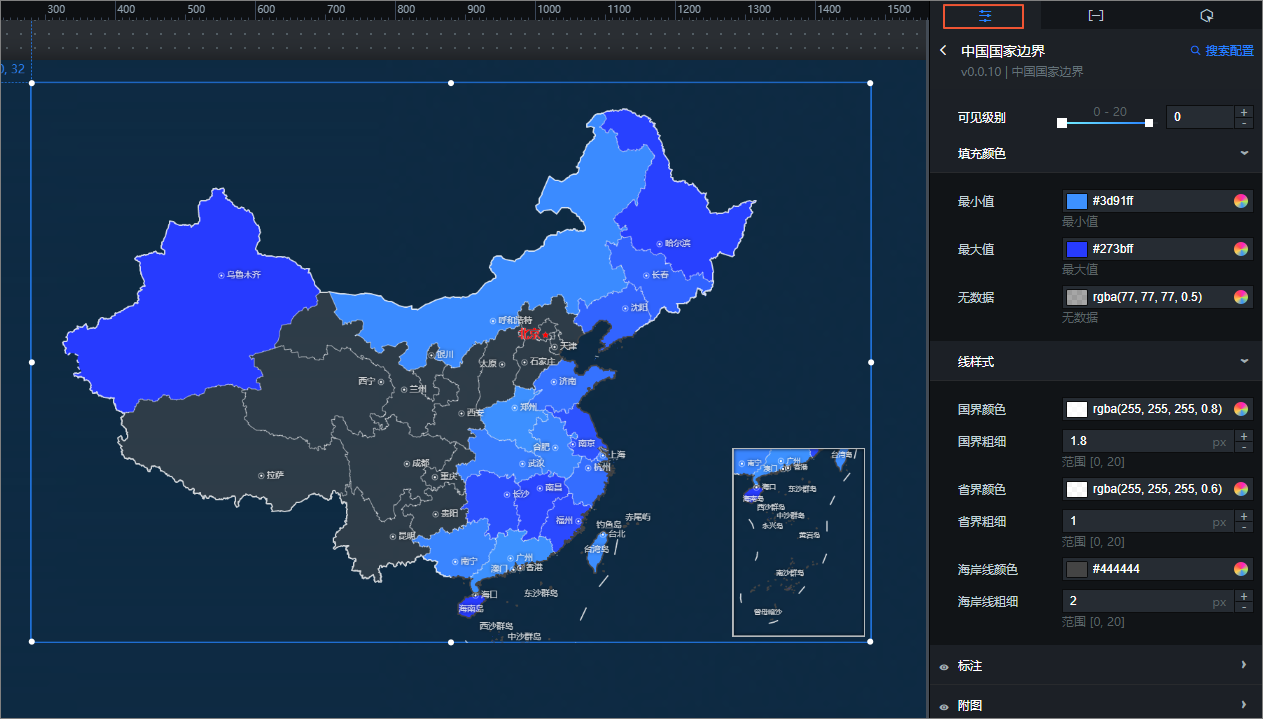 中国国家地图配置面板