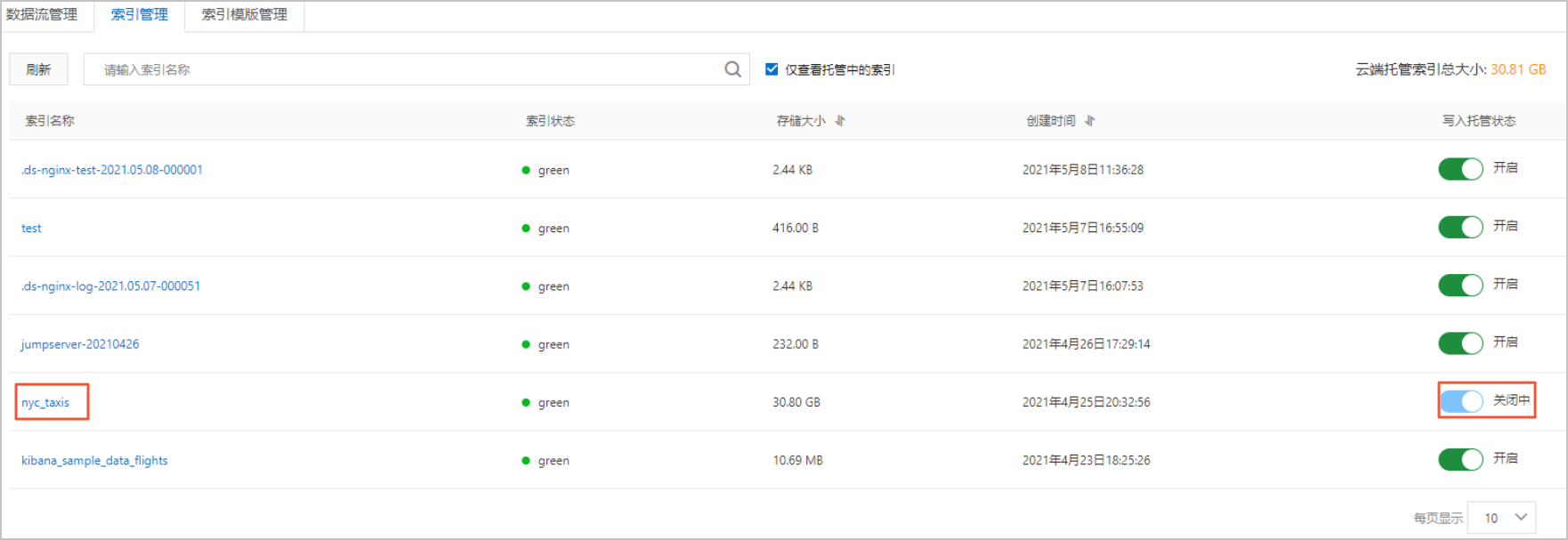 关闭独立索引
