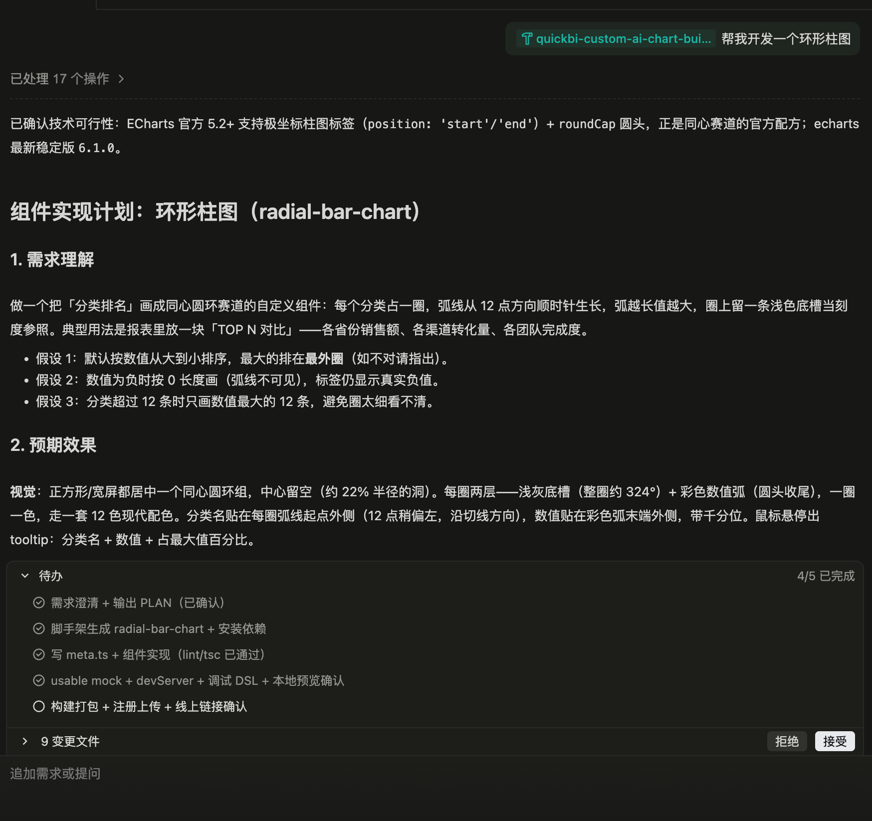 Skill 对话:AI 生成图表实现计划并列出待办事项