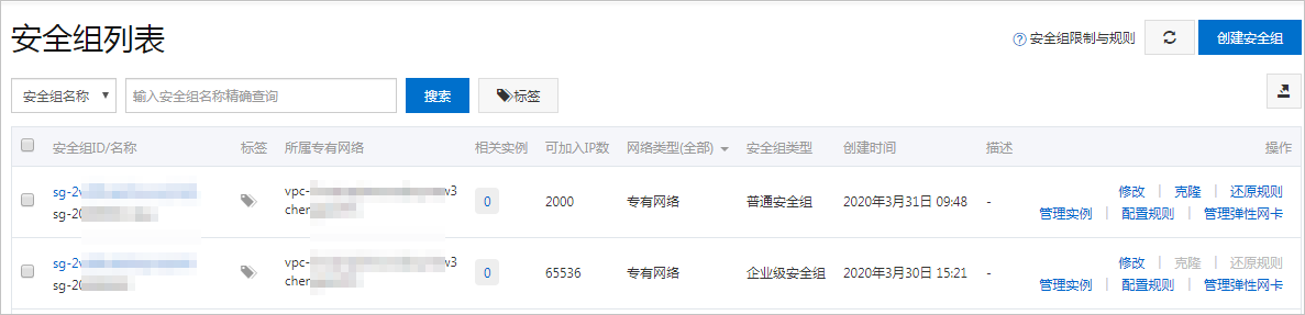 创建安全组结果