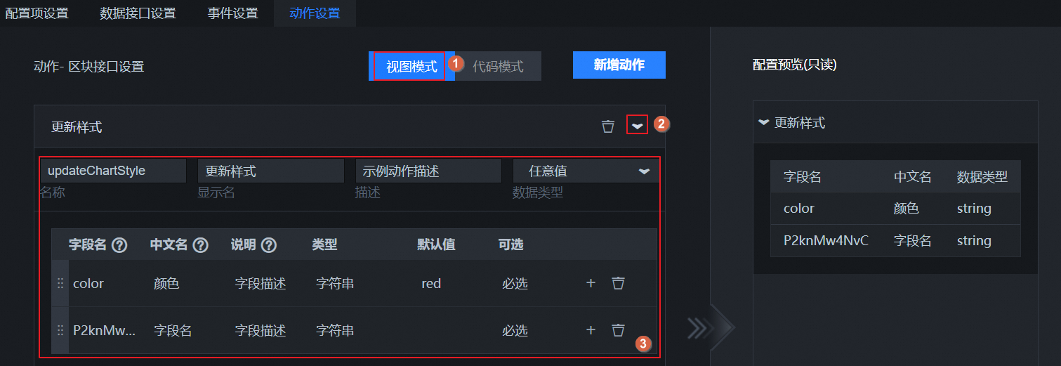 视图模式下的动作面板示例