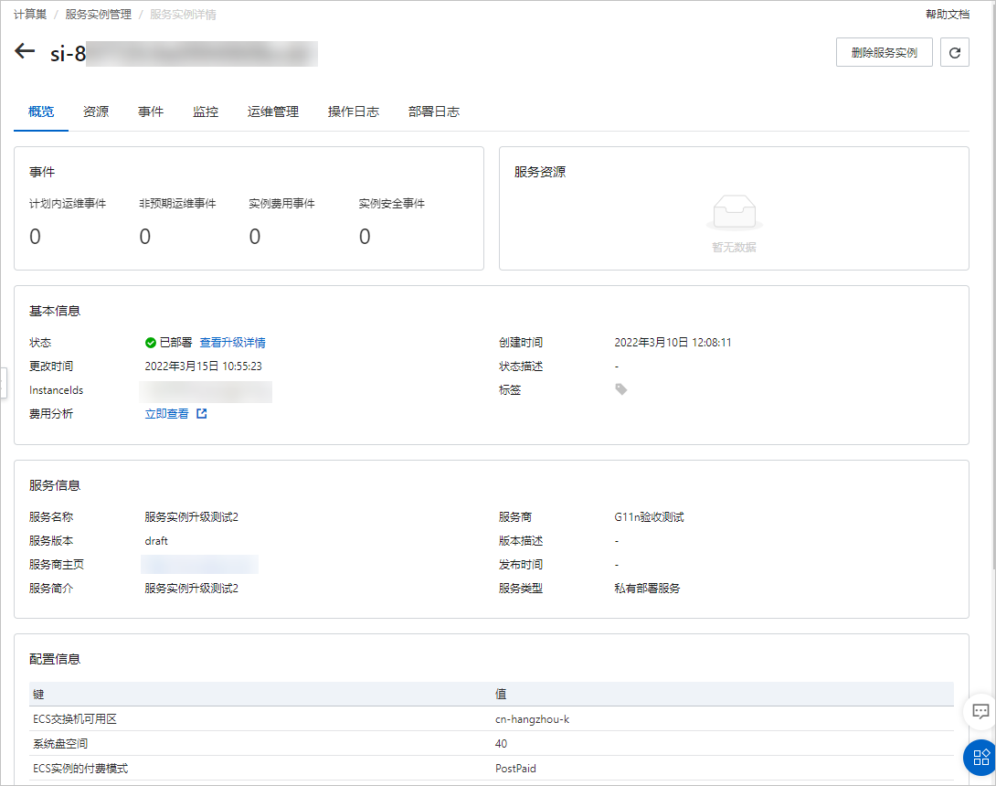 升级后服务实例详情
