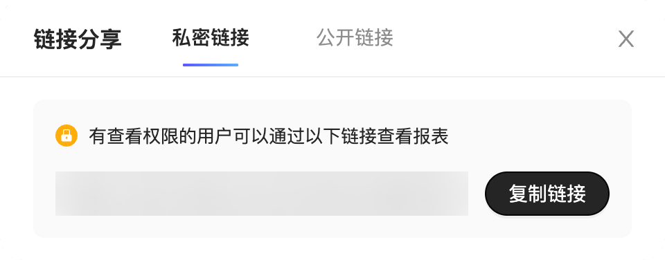 链接分享弹窗,支持私密链接和公开链接