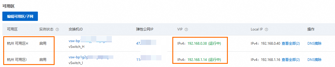 查看切换前的可用区状态及VIP探测情况