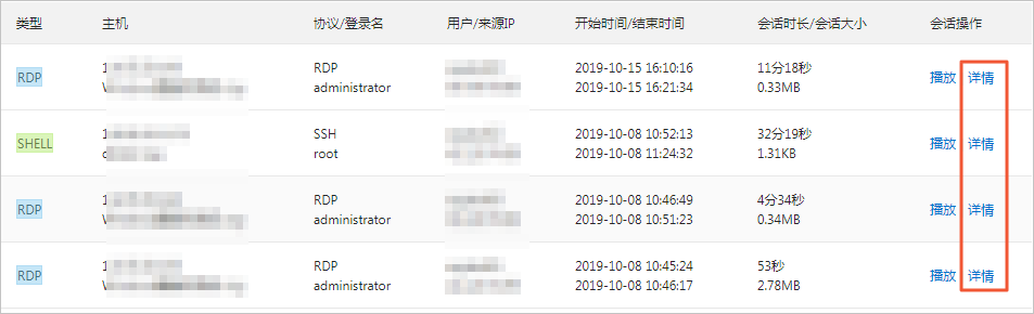 会话审计列表