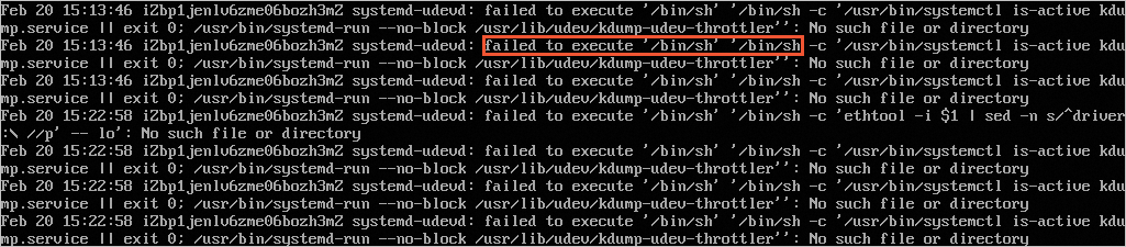 failed to execute/bin/sh