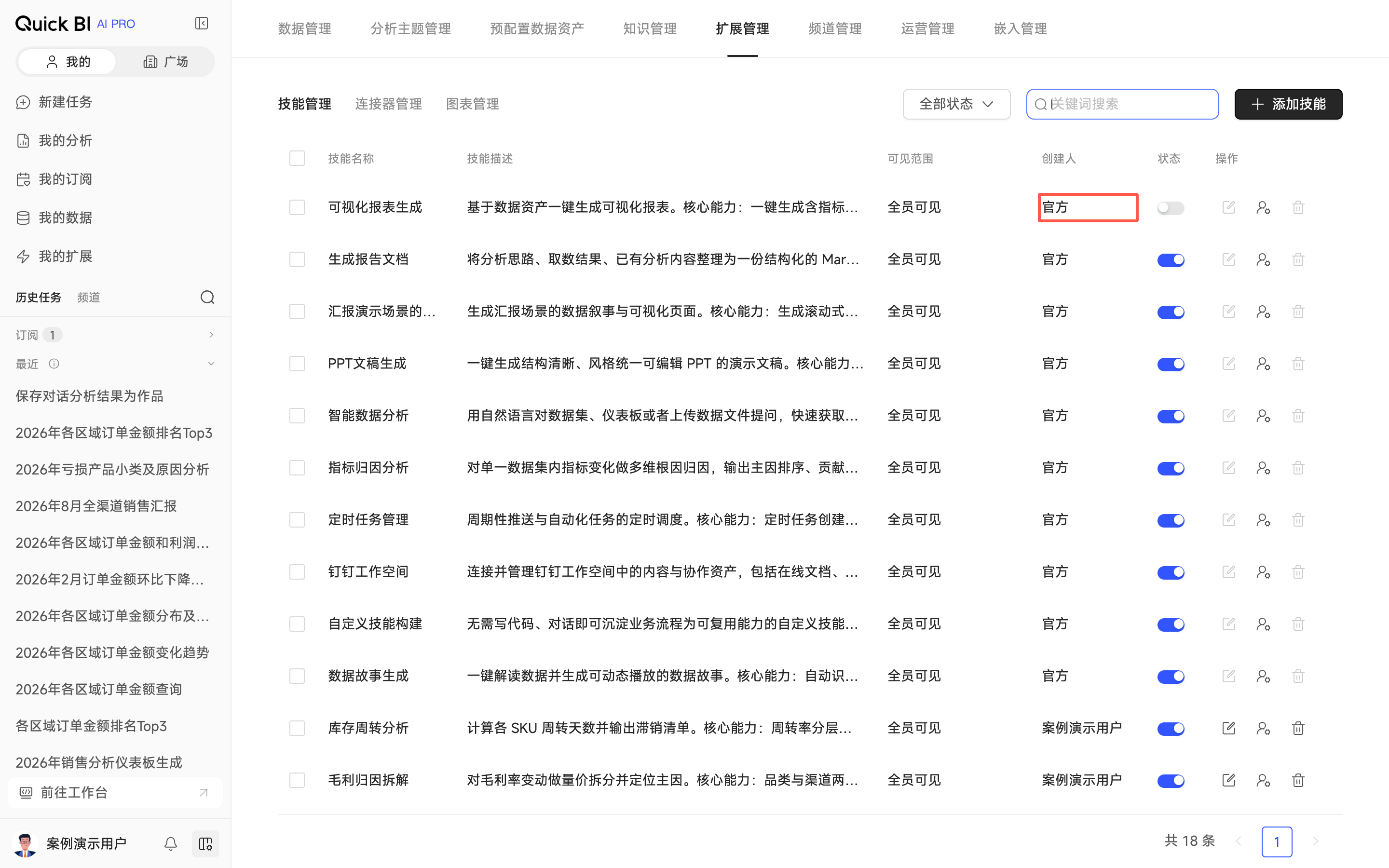 技能管理中的内置技能