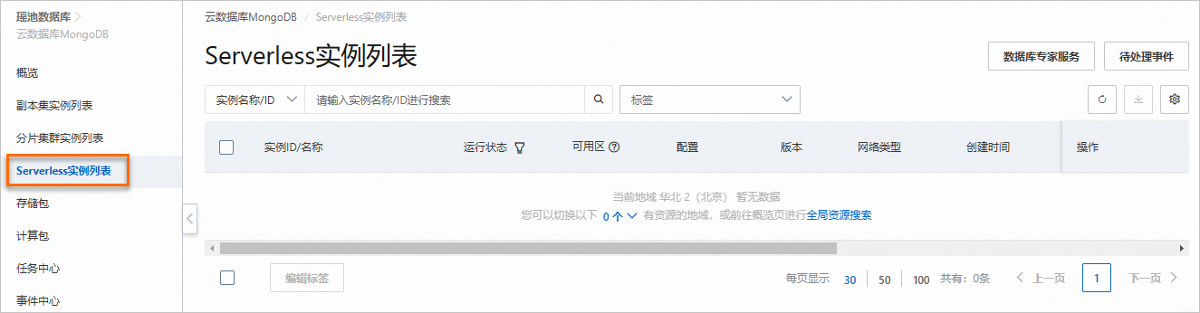 Serverless实例列表