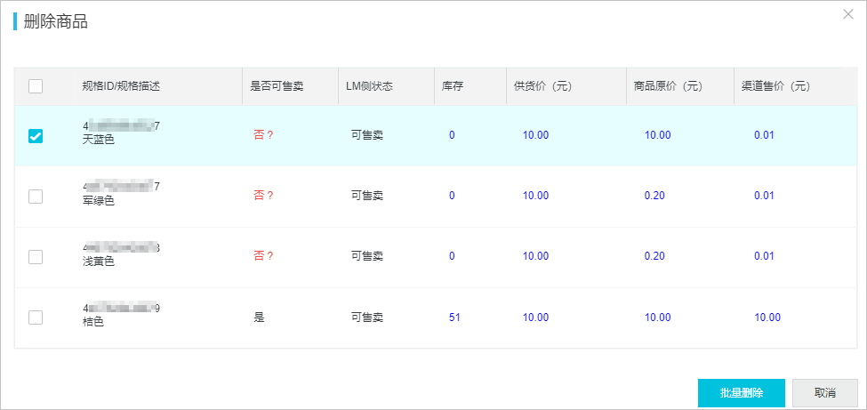删除商品1