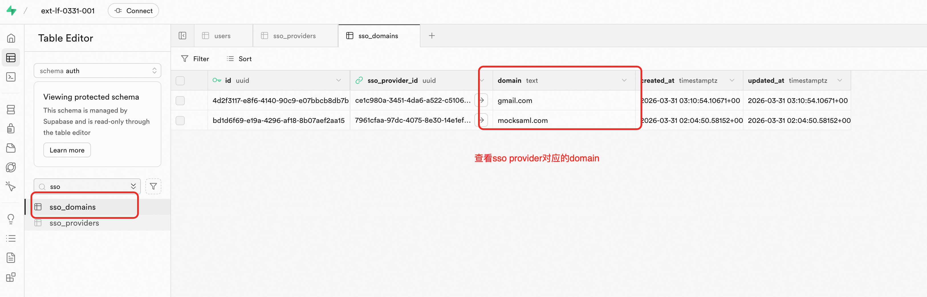 Dashboard中查看SSO Provider