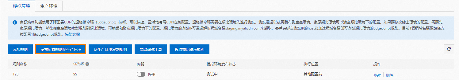 發布所有規則到生產環境