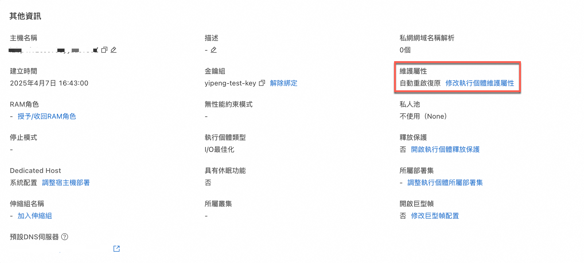 查看執行個體維護屬性