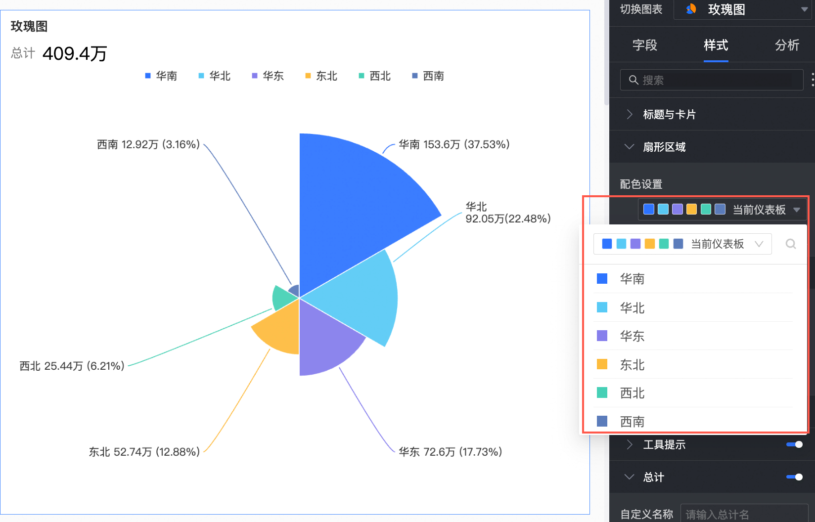 玫瑰圖-配色設定