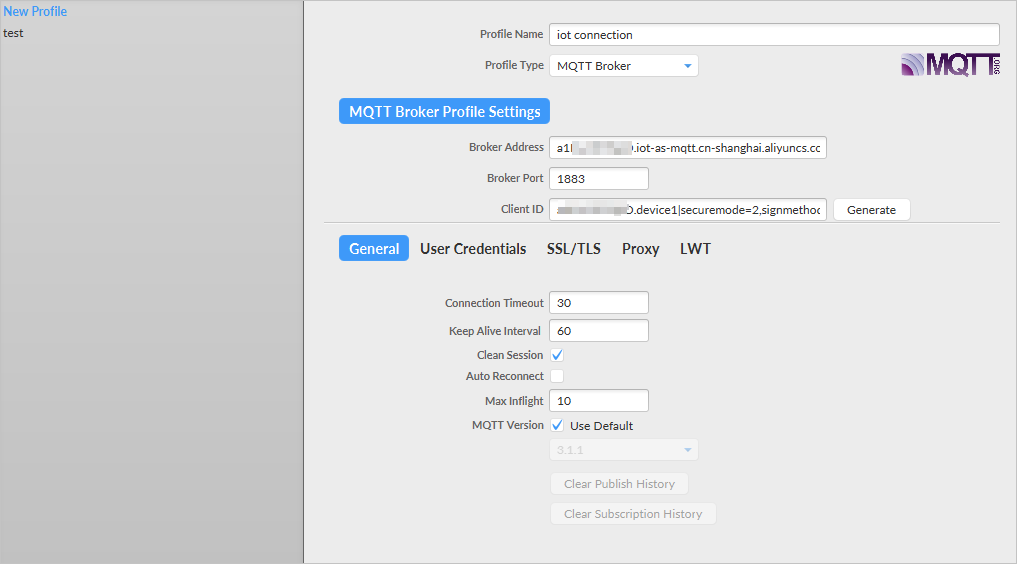 編輯mqtt.fx的基本資料