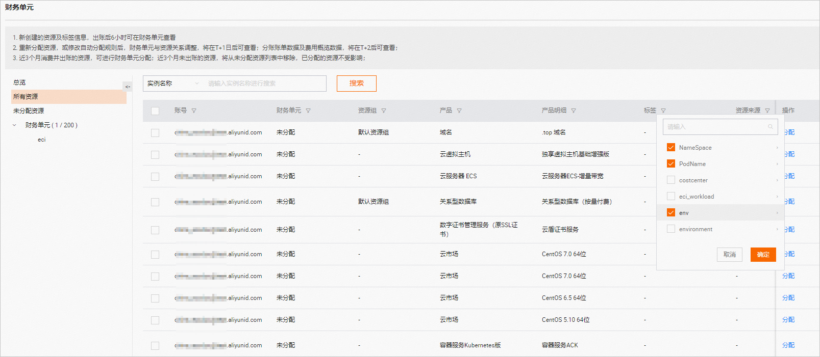 財務單元篩選標籤