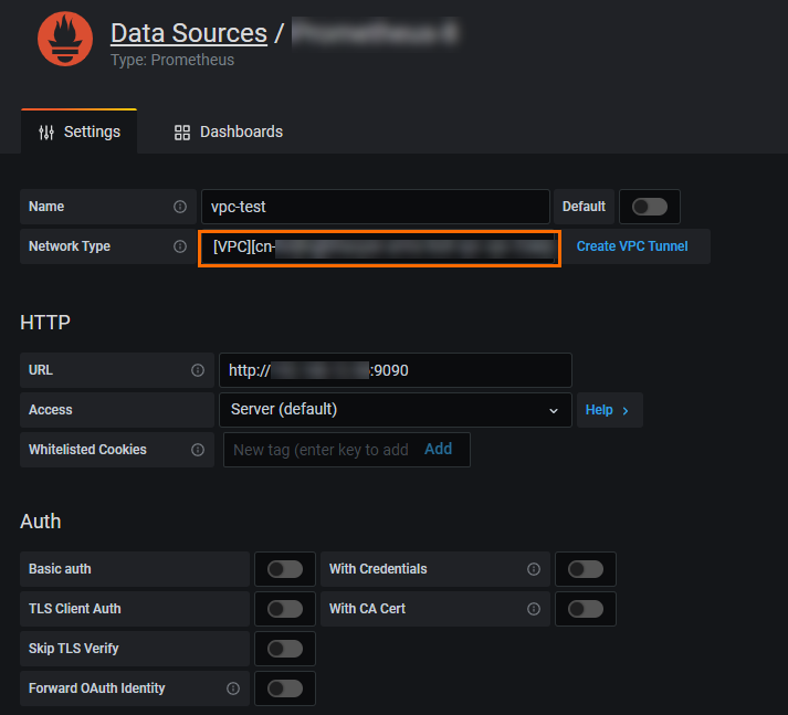 Grafana中配置VPC資料來源
